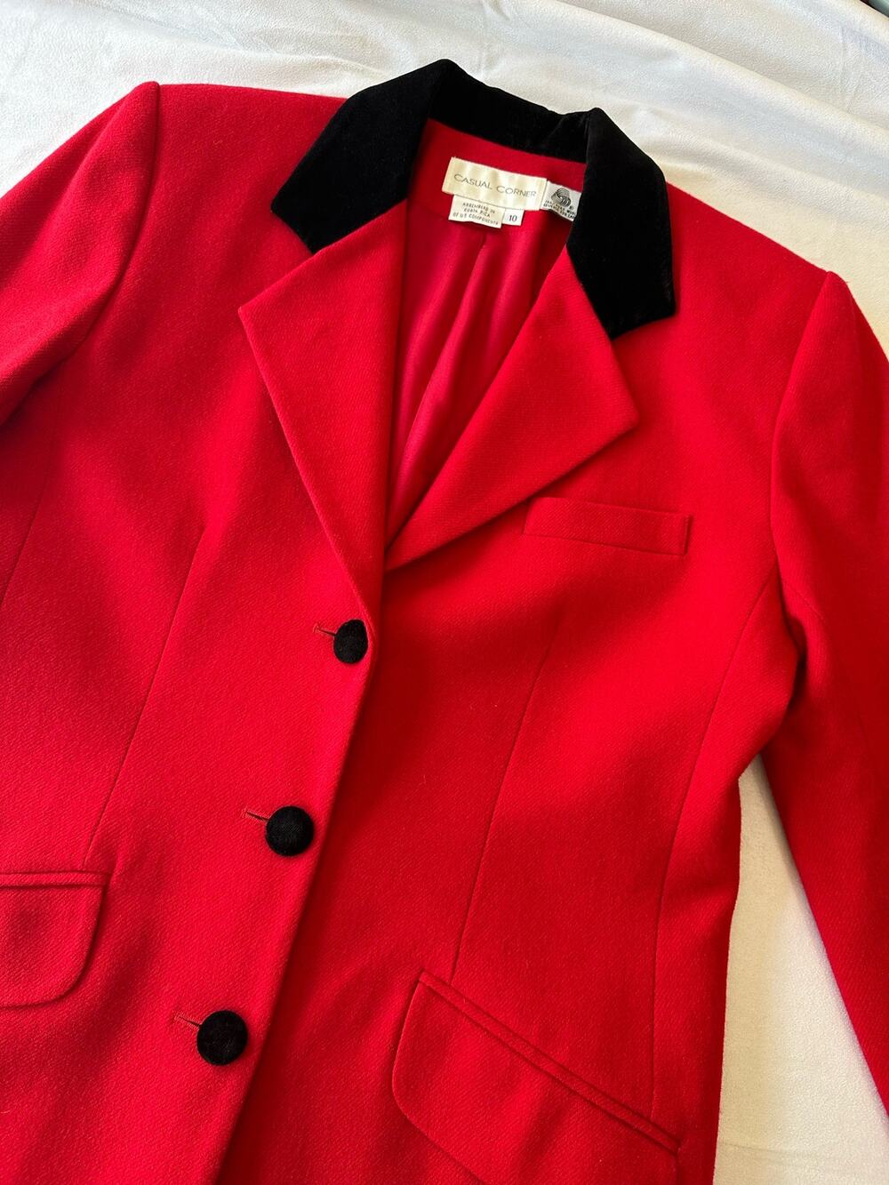 Vintage Casual Corner Red Jacket Blazer 100% Wool Size 10